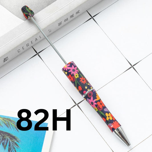 Black Floral with Colorful Red Flower Printed Beadable Pens Number 82H