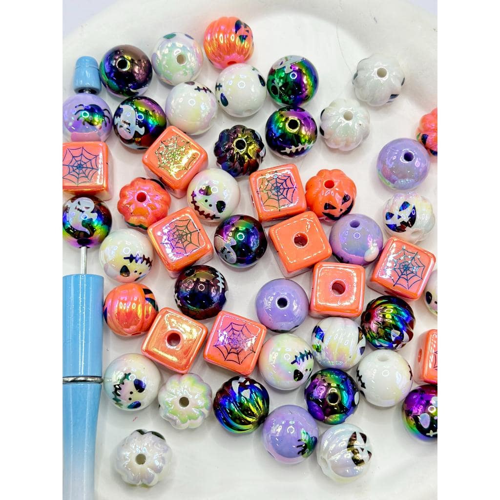 UV Coating Acrylic Beads in Different Shapes with Hallowmas Prints, Random Mix, 16MM