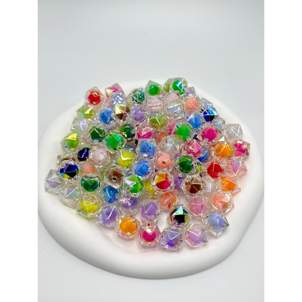 Double Layer Acrylic Beads, Clear Hexagon Shape with UV Finish, 16mm,TT