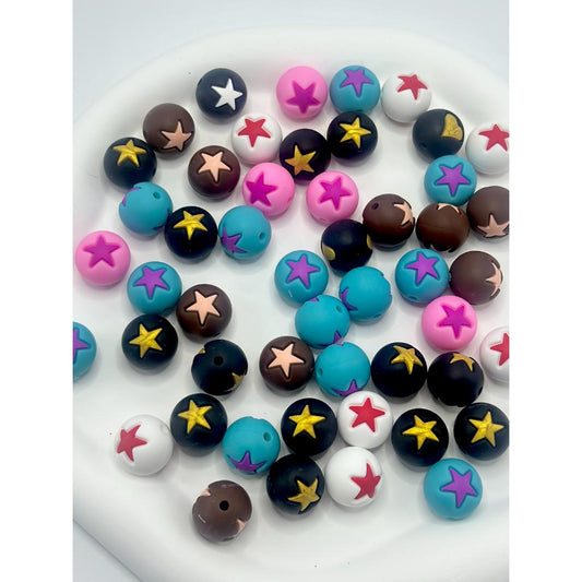 Star Printed Silicone Beads