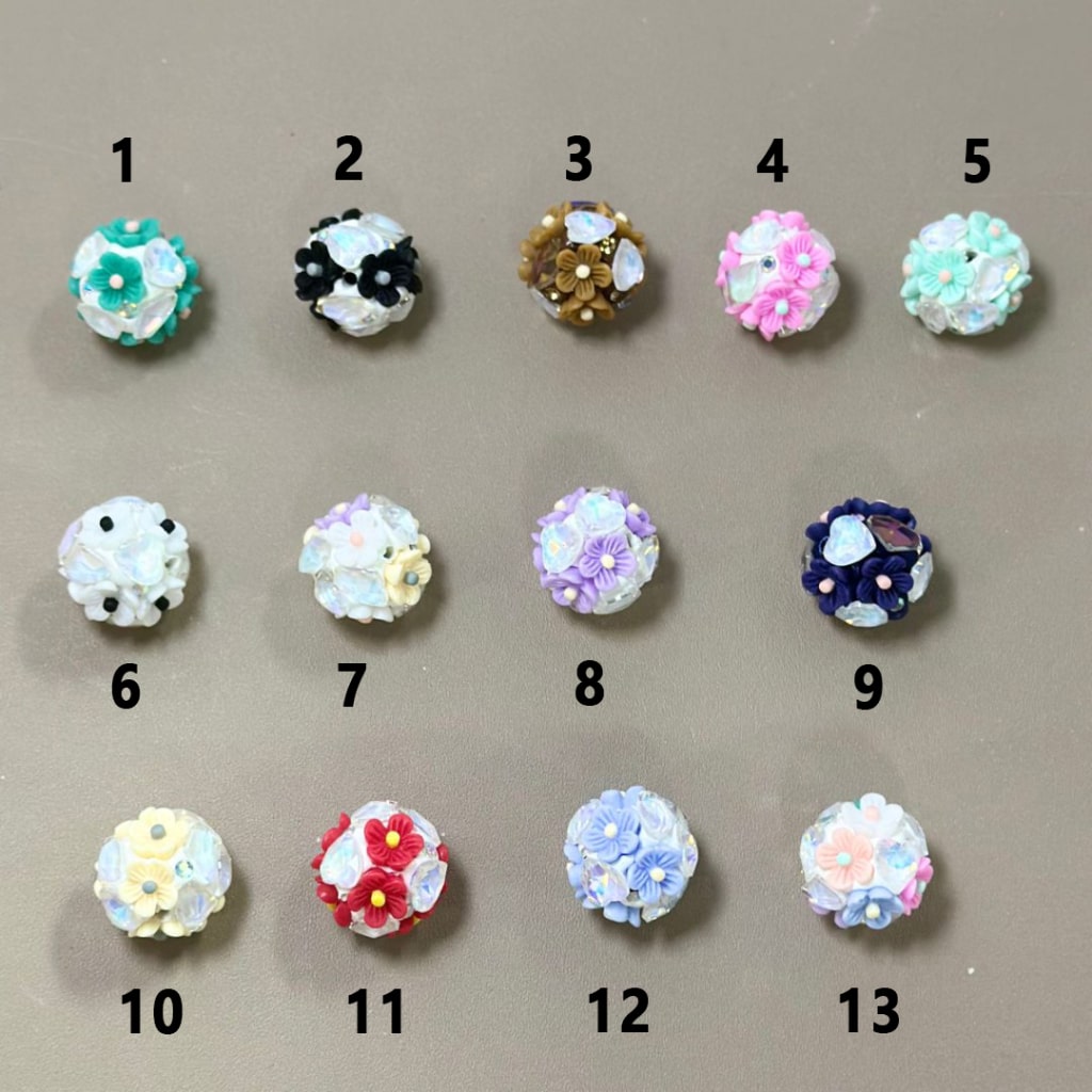 Mini Cute Colorful Flowers AB Rhinestones Clear Heart Diamonds Round Clay Beads, 20MM, Please Read the Description