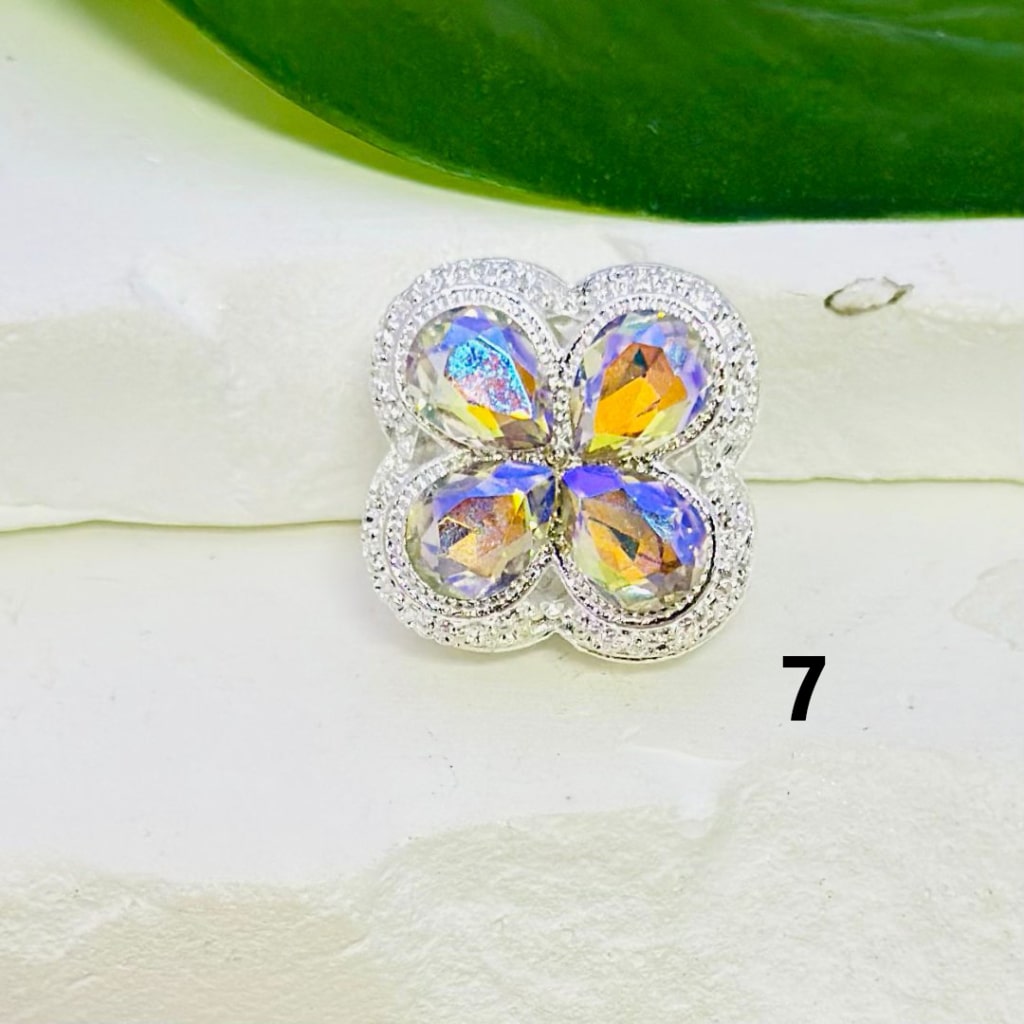 Exquisite Fancy Hollow Silver Alloy Four-Leaf Clover Beads with Colorful Shiny Rhinestones, Around 19*19MM