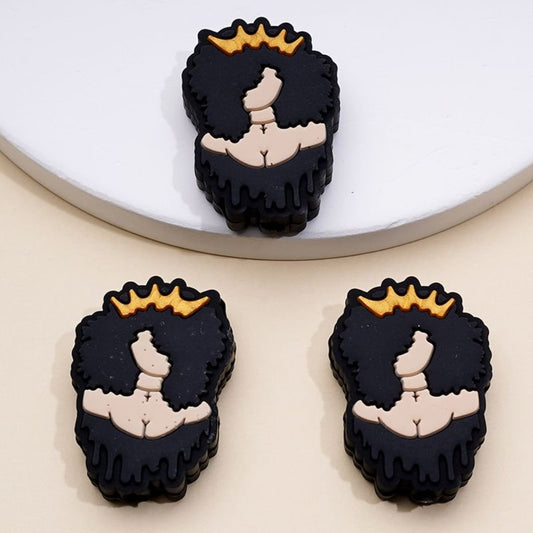 Fashion Beautiful Lady Woman with a Gold Crown Silicone Focal Beads