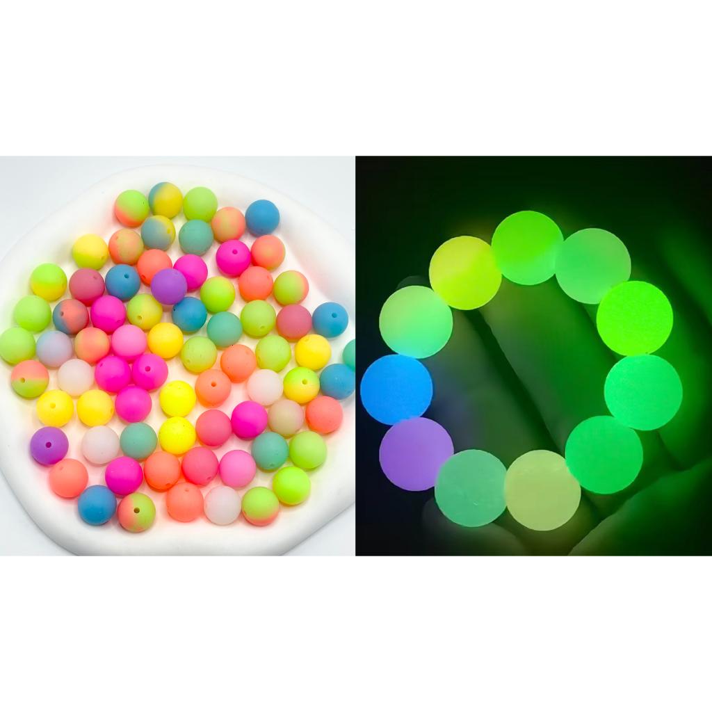 Glow in the Dark Beads, Night Glowing Beads, Luminous Silicone Beads, Size 15mm