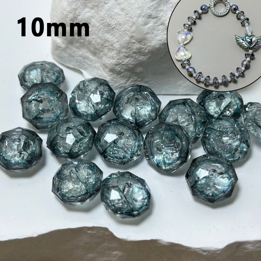 Clear Diamond Blue Polyhedral Broken Inside Flat Acrylic Beads, 10MM