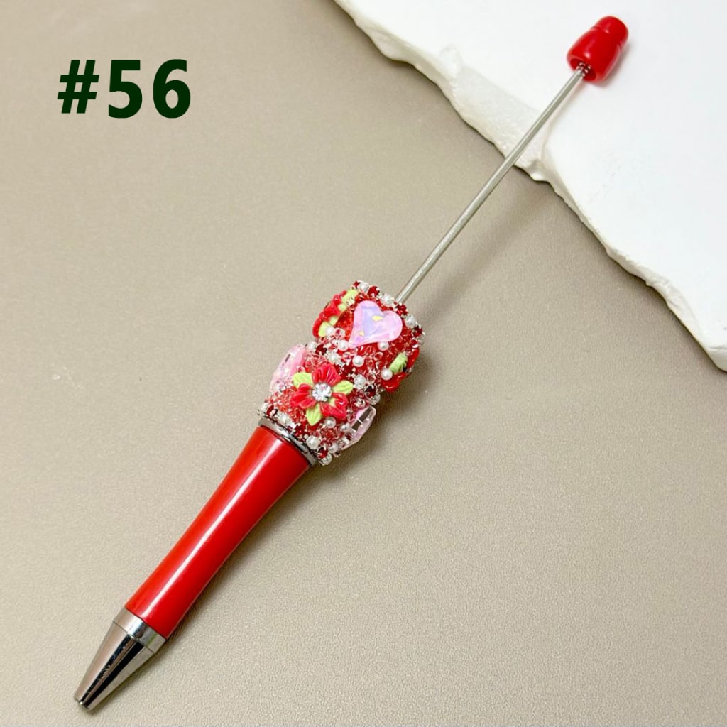 Beadable Pen with White Pearl & Rhinestone Chain Colorful Mini Flower Heart Rhinestone in Solid Color