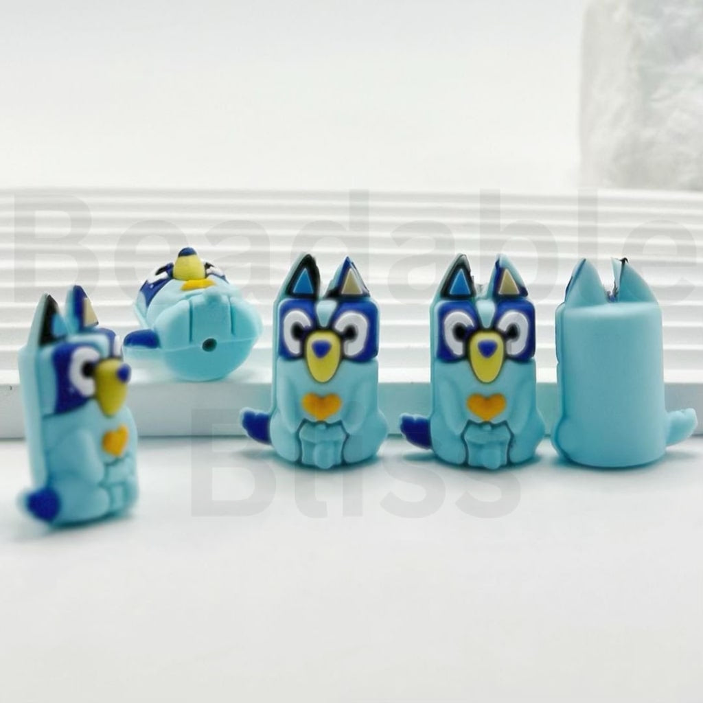 3D Mini Cute Blue Dog Puppy Silicone Focal Beads