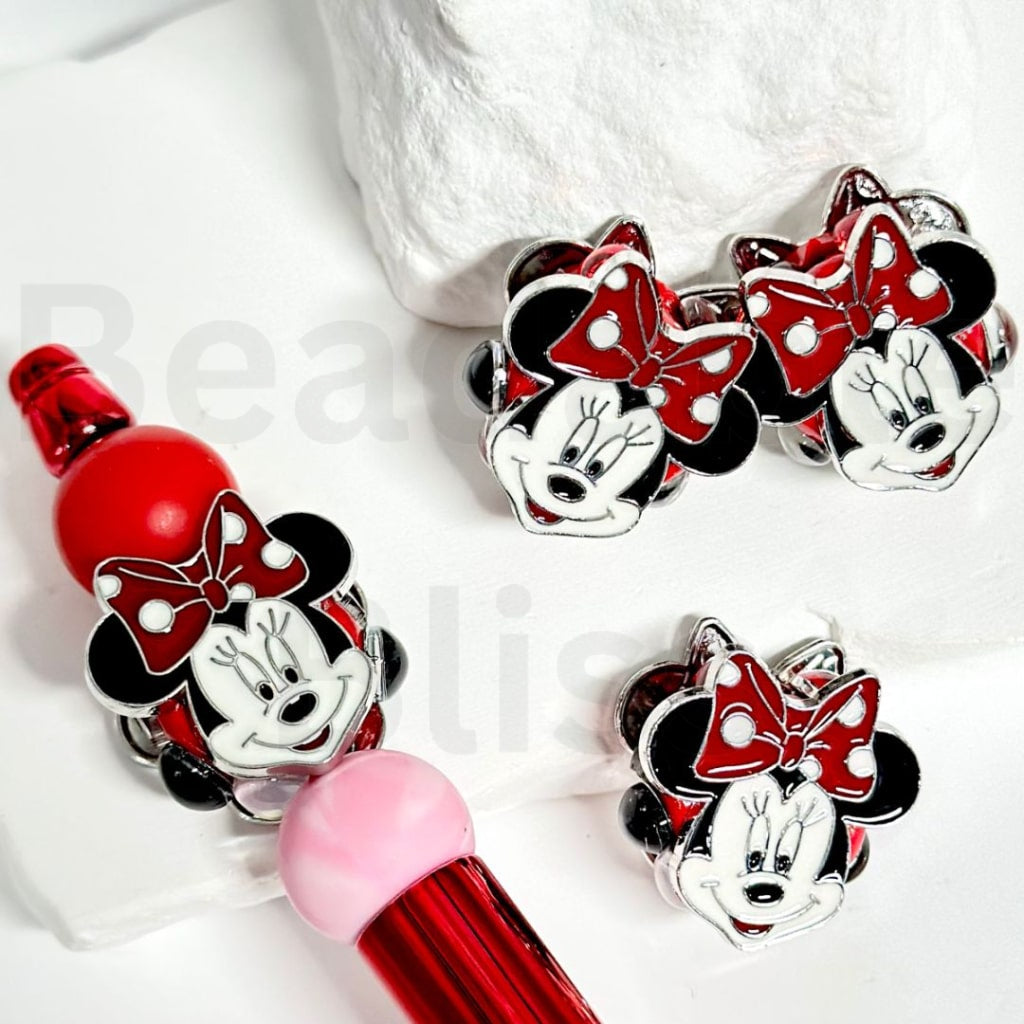 Vivid Alloy Micki Minni Mouse Head Disne with Colorful Shiny Oval Rectangle Snowflake Shape Rhinestones Clay Beads, Around 24*25MM