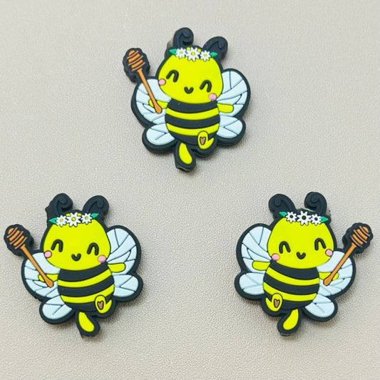 Cute Yellow Bees Hold a Small Stick Silicone Focal Beads