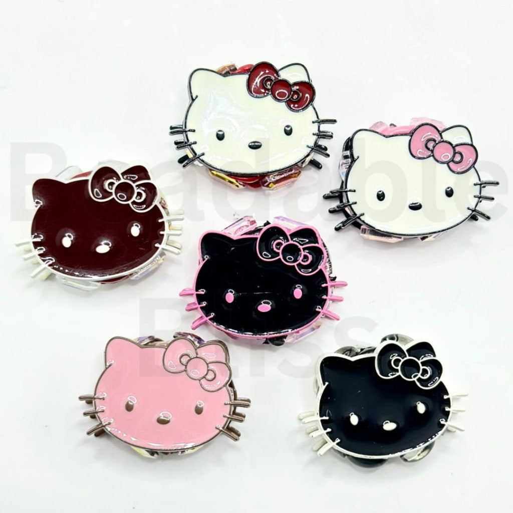 Exquisite Colorful Alloy Sanri HK Kitten Cat Head with Shiny Rhinestones Clay Beads, Around 32*22MM