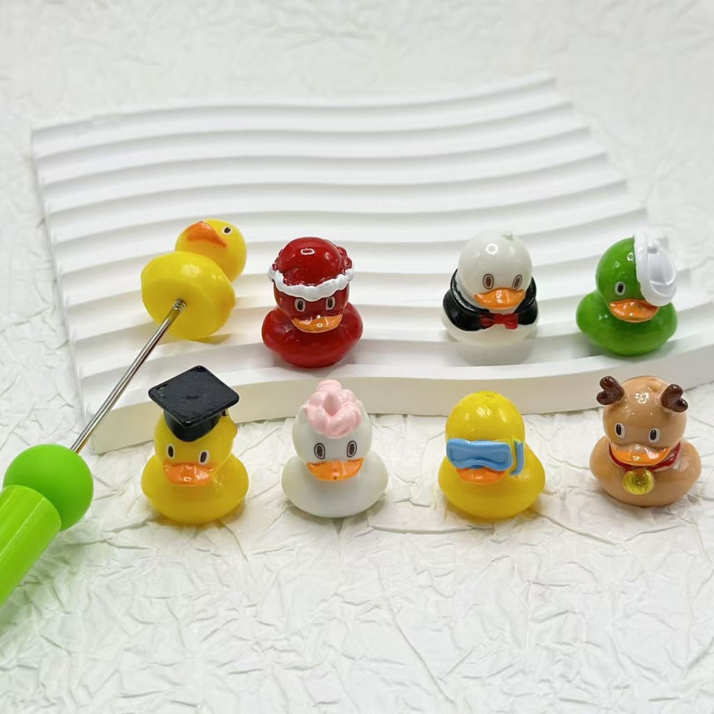 Mini Cute Baby Duck Pen Topper Acrylic Beads, Random Mix, Around 24MM Tall