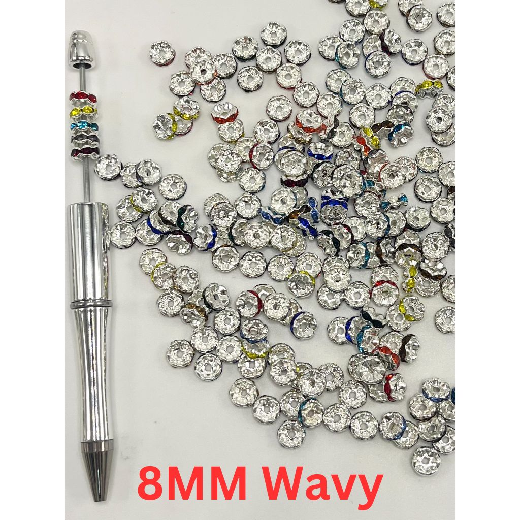 Wavy Shape Spacers with Rhinestones, 8mm Random Mix Color