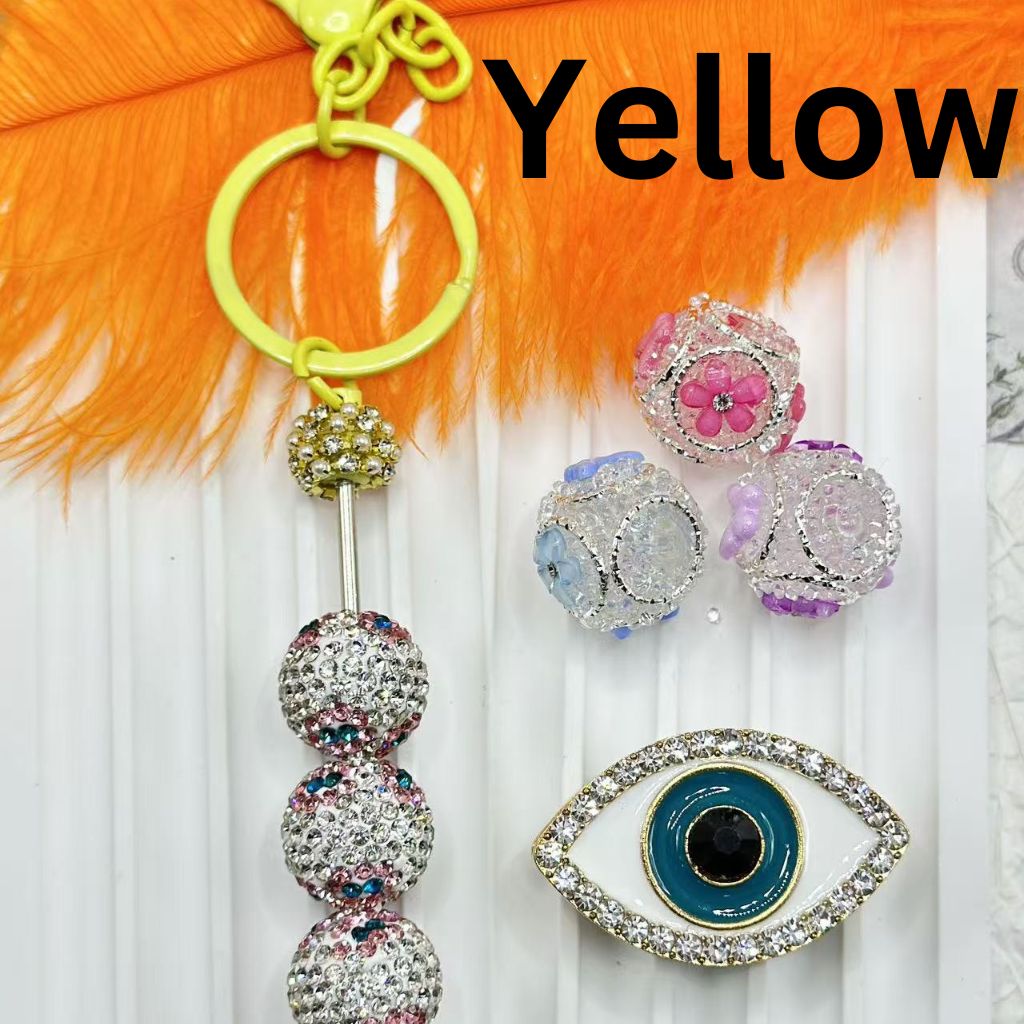 DIY Beadable Metal Keychains with Bar with White Pearls Colorful Rhinestones, Around 145MM for the total length