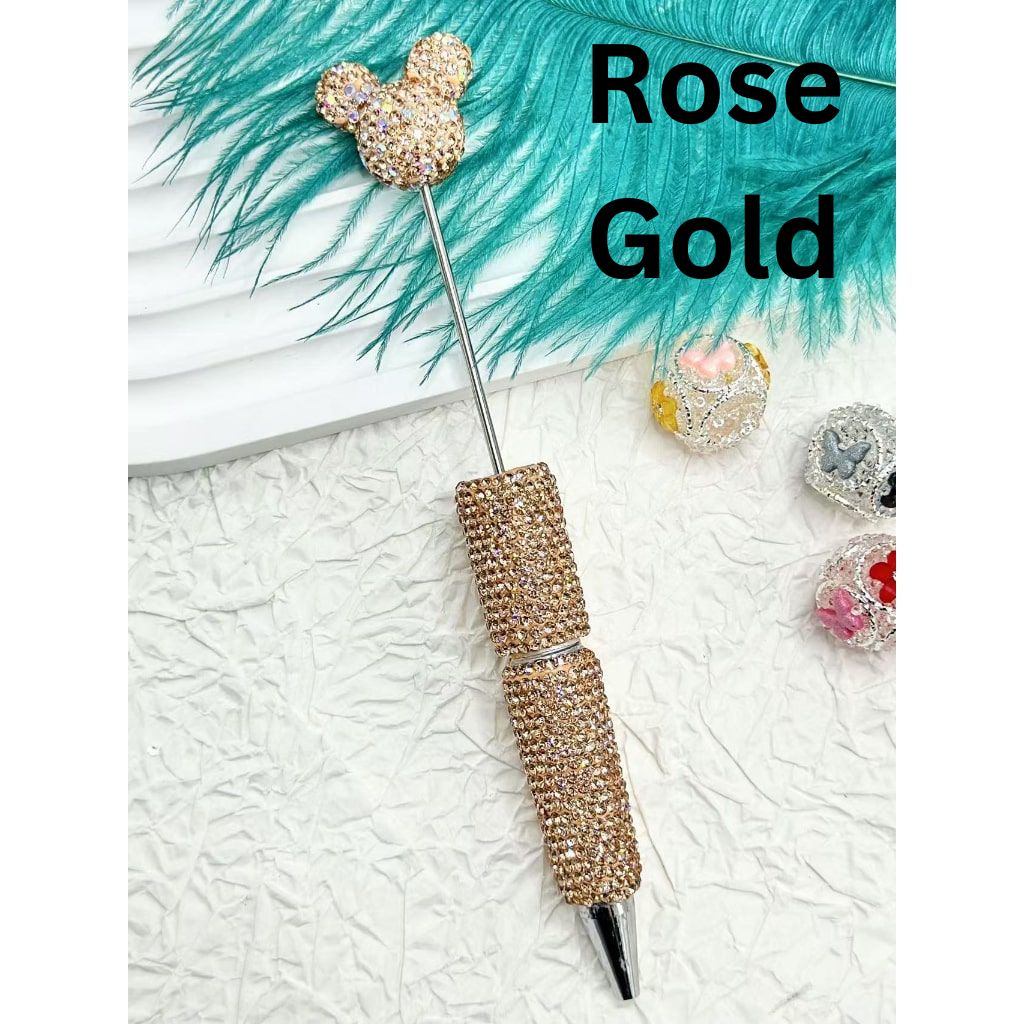 Beadable Pens with Clay Rhinestones Covered the Entire Pen with Mouse Head Pen Topper Head