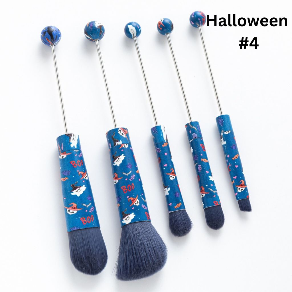 Metal Beadable Halloween Printed Makeup Brushes (1 Set = 5 pieces)