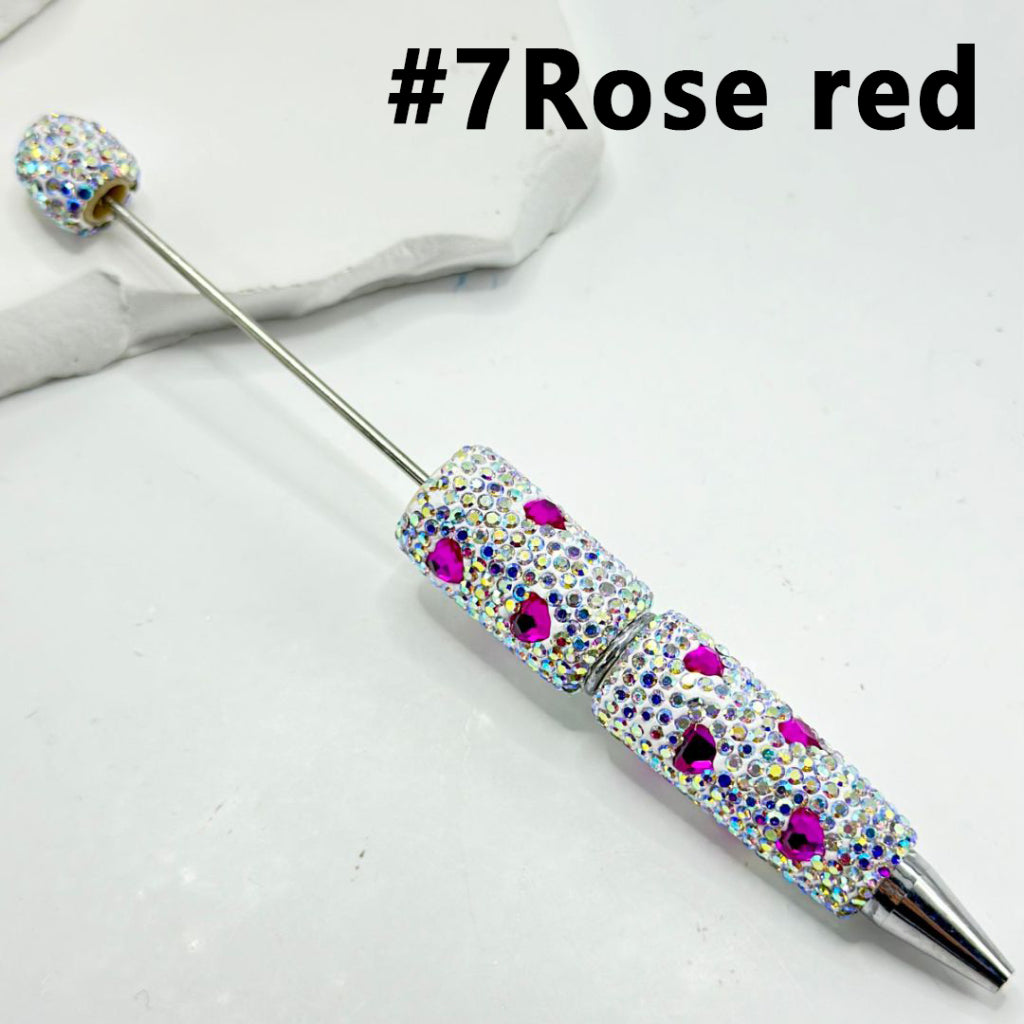 Beadable Clay Pens with Multi-Color Hearts Mini AB Rhinestones Covered the Entire Pen