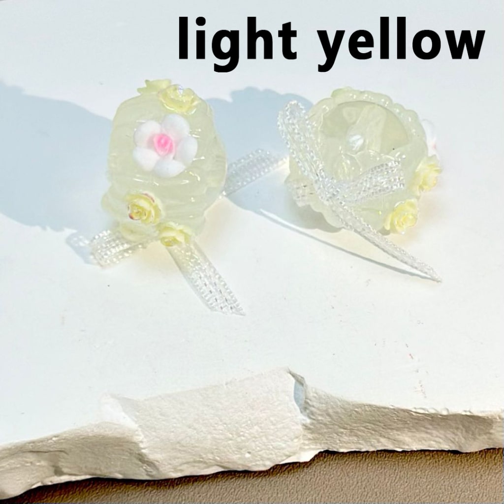 Luminous Colorful Mini Flowers White Pearls Clear Rhinestones Round Acrylic Beads with Fabric Bowknots, Around 18MM