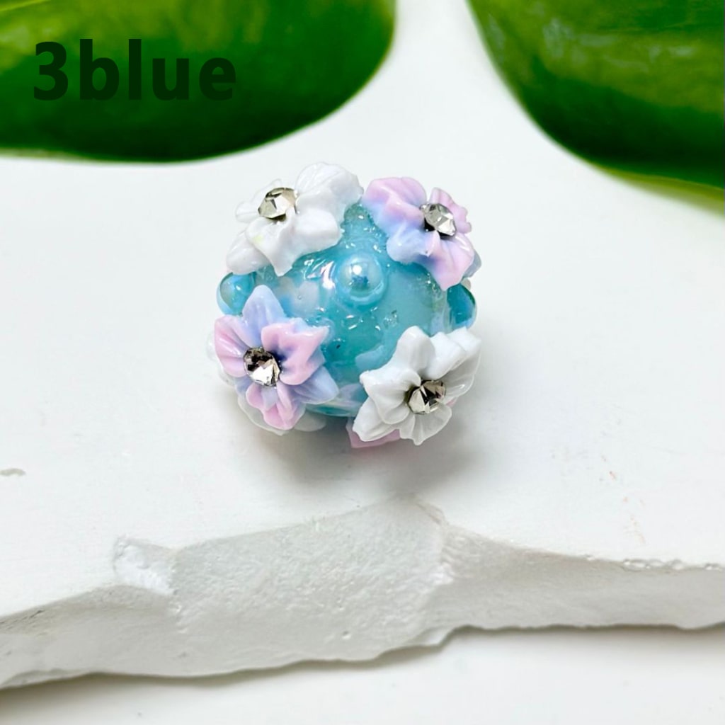 Mini Cute Colorful Flowers Clear Rhinestone Inside Shiny Pearls Round Acrylic Beads, Around 22MM