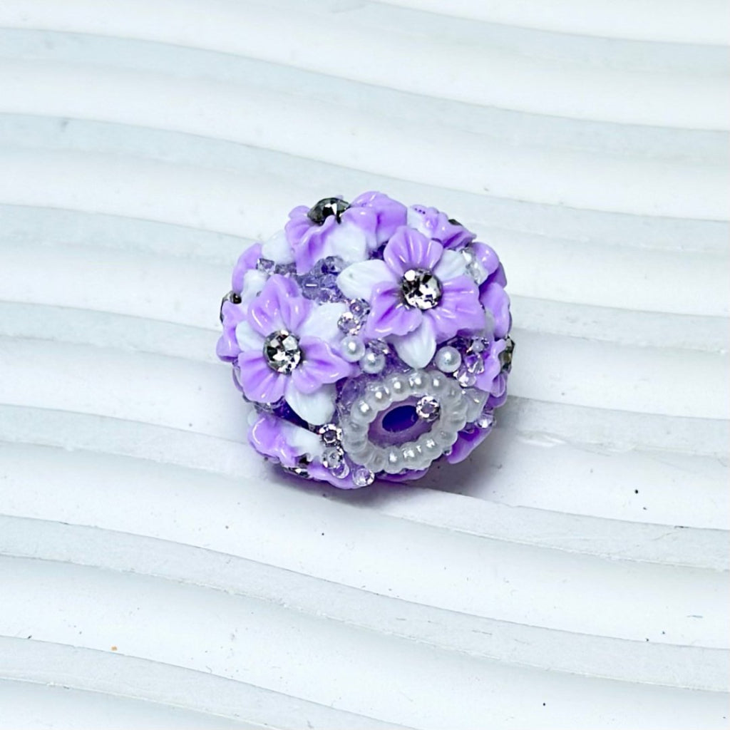 Multi-Color Cute Flowers Clear Rhinestone Inside White Pearls Ring Clear Sugars Round Clay Beads, 20MM