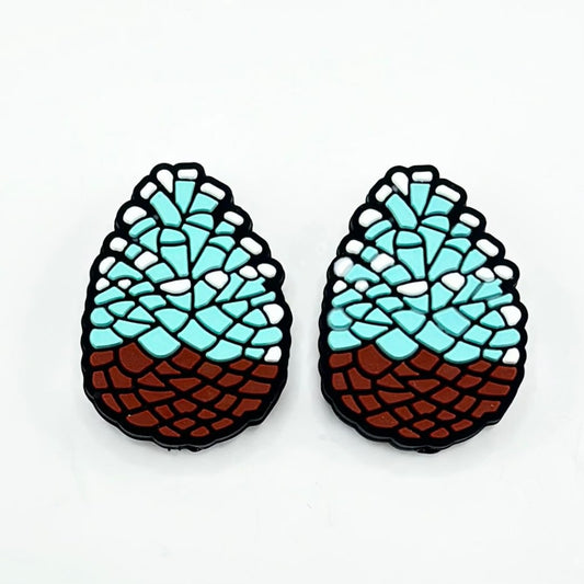 Vivid Brown Teal Pine Cone Squirrels Silicone Focal Beads