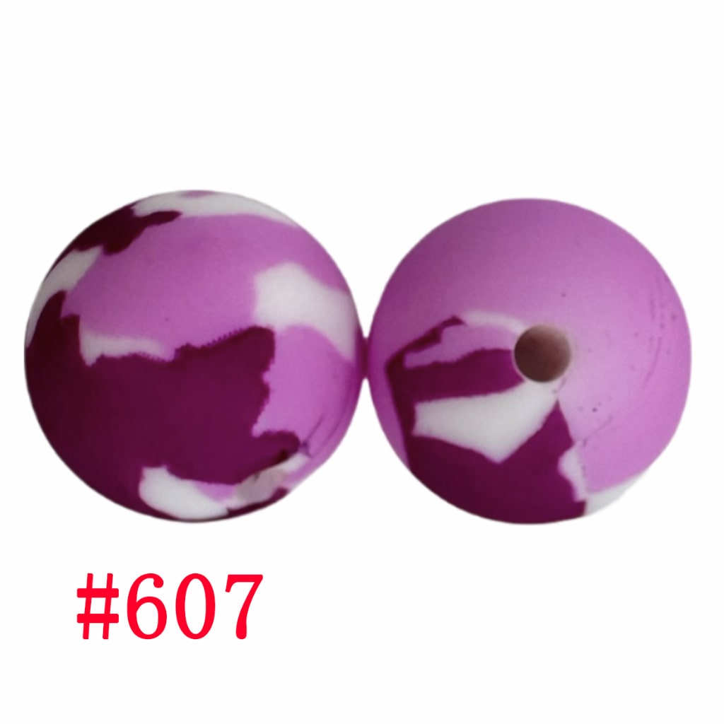 Pink Camouflage Camo Printed Silicone Beads, 15mm, Number 607