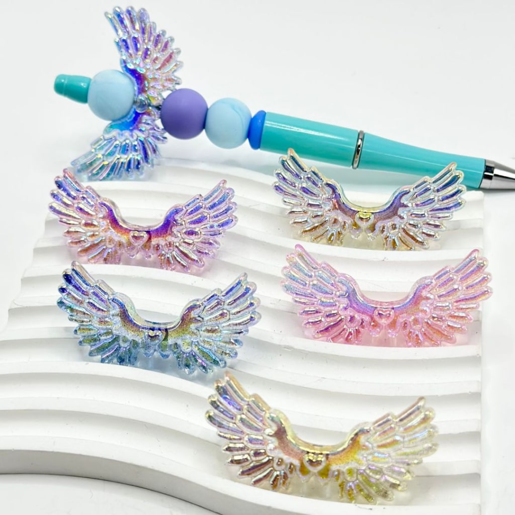 UV Finish Shiny Wings Acrylic Beads, Random Mix, 54*26MM