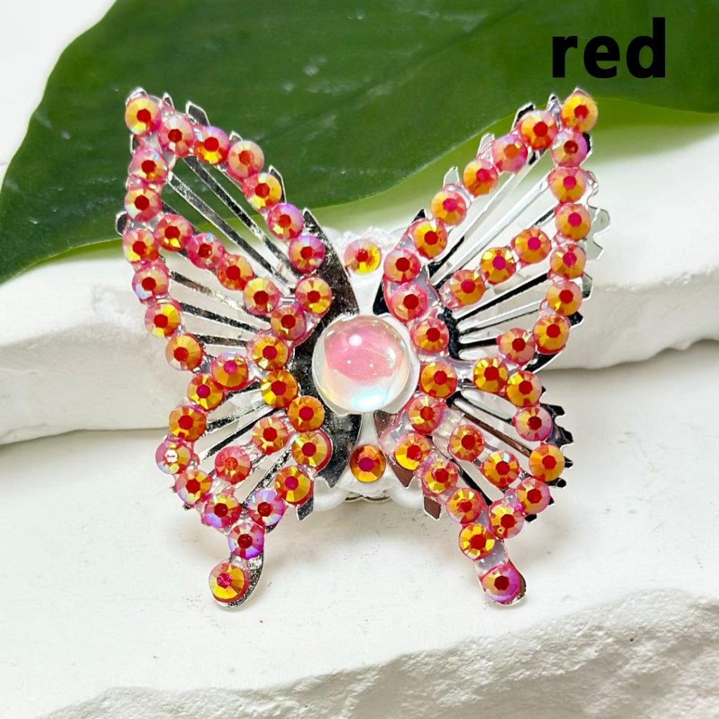 Bling Bling Fancy Silver Alloy Butterfly with Colorful Mini Rhinestones White Pearls Colorful Mini Butterfly Rhinestone Clay Beads,  Around 42*44MM