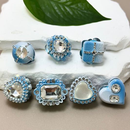 Fancy Ombre Blue Series Alloy Heart Square Rectangle with Shiny Rhinestones Pearls Clay Beads