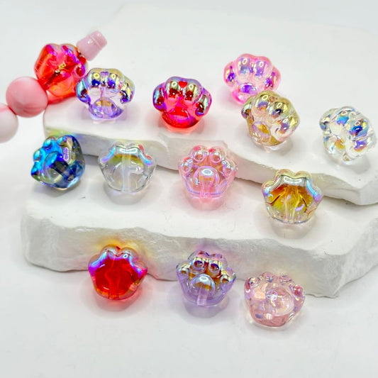 UV Finish Clear Colorful Cat Dog Paw Claw Acrylic Beads, 20*18*14MM