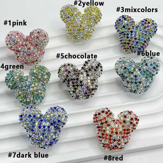 Clear Mouse Head Acrylic Beads with Colorful Rhinestones, Random Mix, 31MM by 29MM