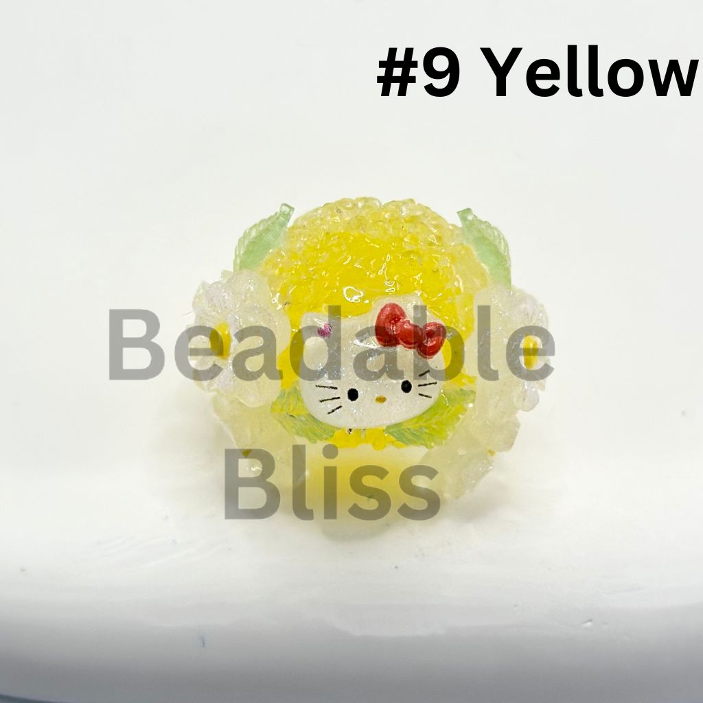 Jelly Color Sugar Acrylic Beads with Luminous Double Layer Flower and Cat Cartoon Bead, 20MM by 27MM