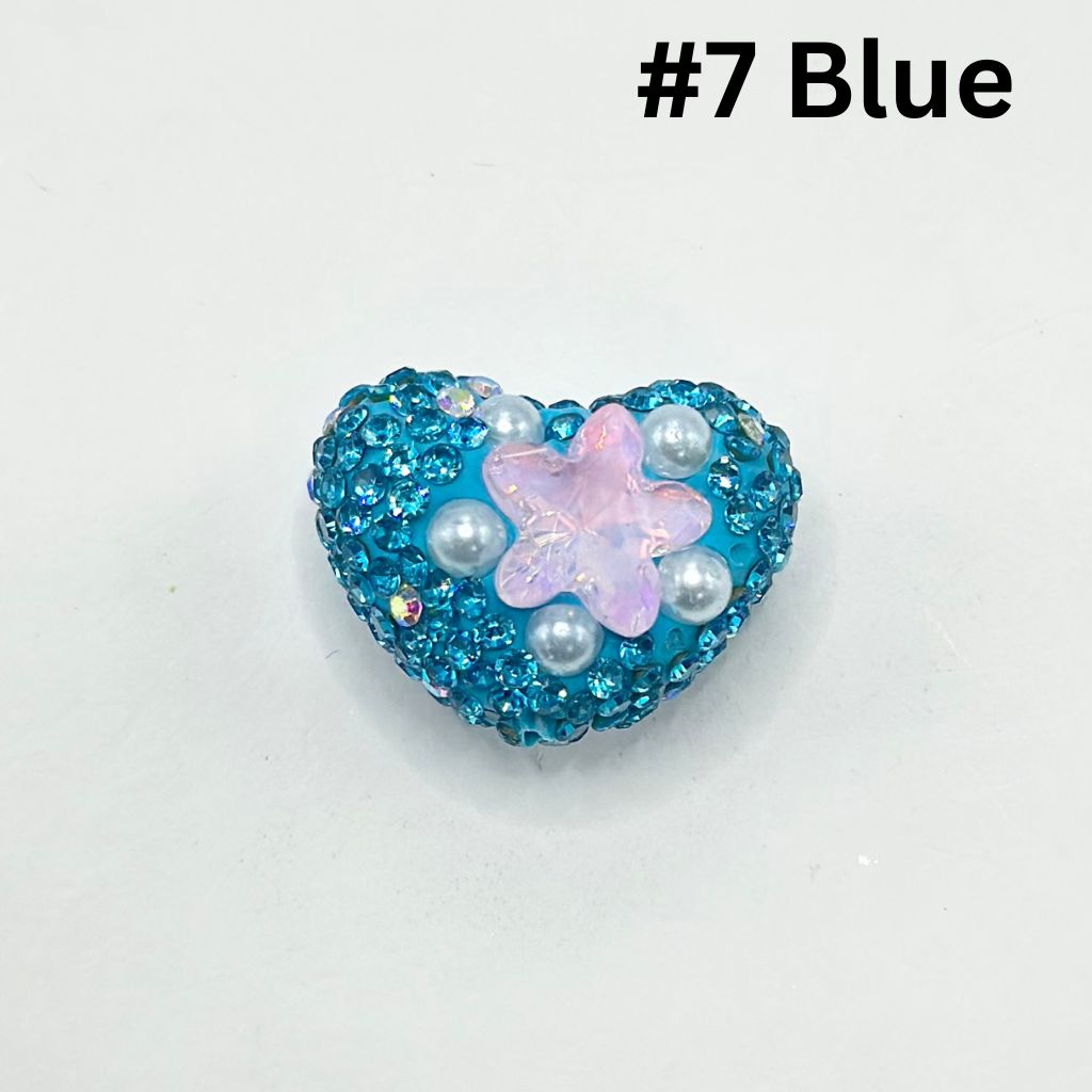 Heart Shape Clay Beads with Star Rhinestones and Small White Pearls, 25MM by 19MM