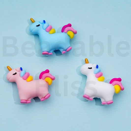 3D Cute Vivid Unicorns in Solid Colors Silicone Focal Beads