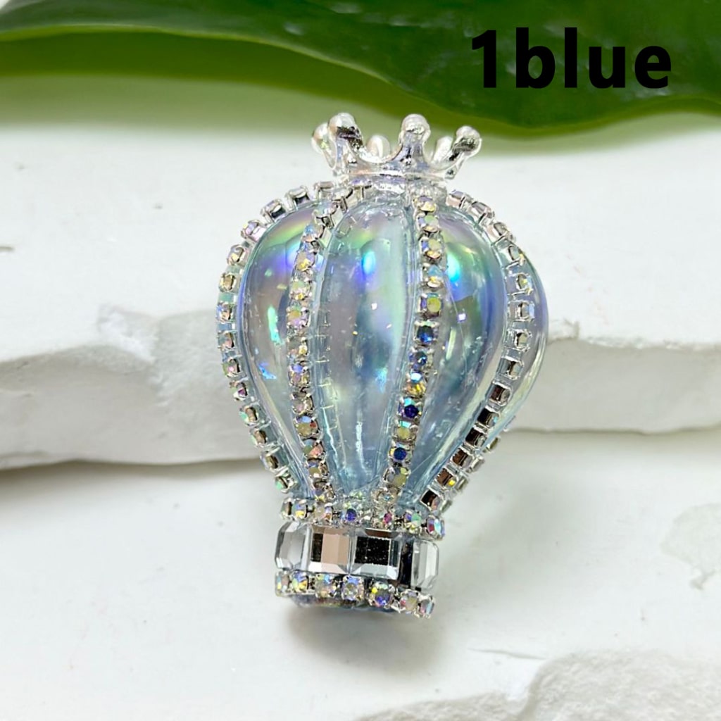 UV Finish Translucent Color Hot Air Balloon Acrylic Beads with Silver Alloy Crown AB Rhinestones Chains, Around 36*25MM