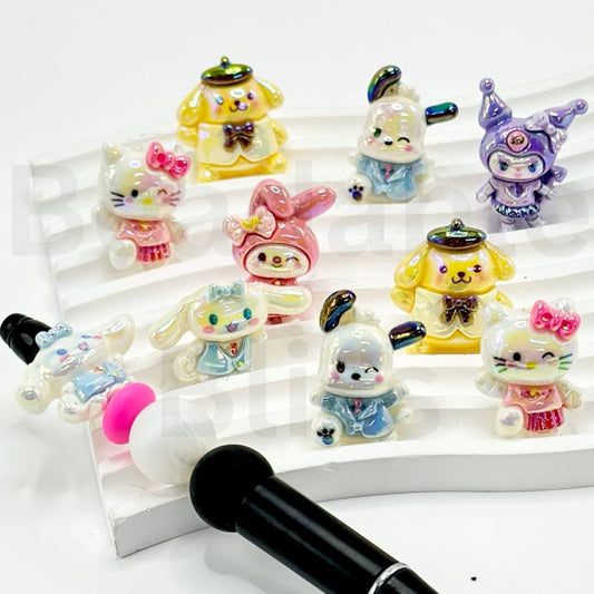 UV Finish Cute Sanri HK Kitten Kurom Melod Cinnamorol Pochacc Pom Pom Puri Acrylic Beads, Random Mix