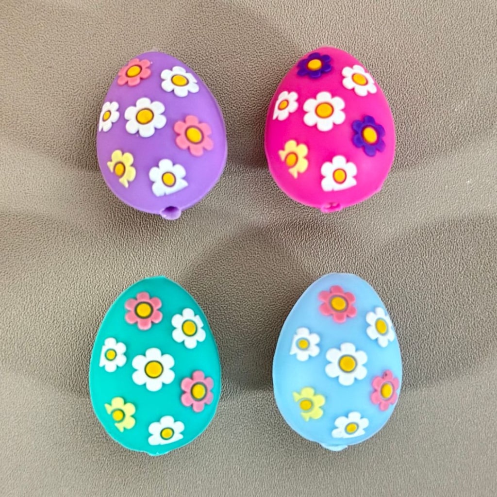 3D Multi-Color Cute Easter Eggs with Flowers Silicone Focal Beads