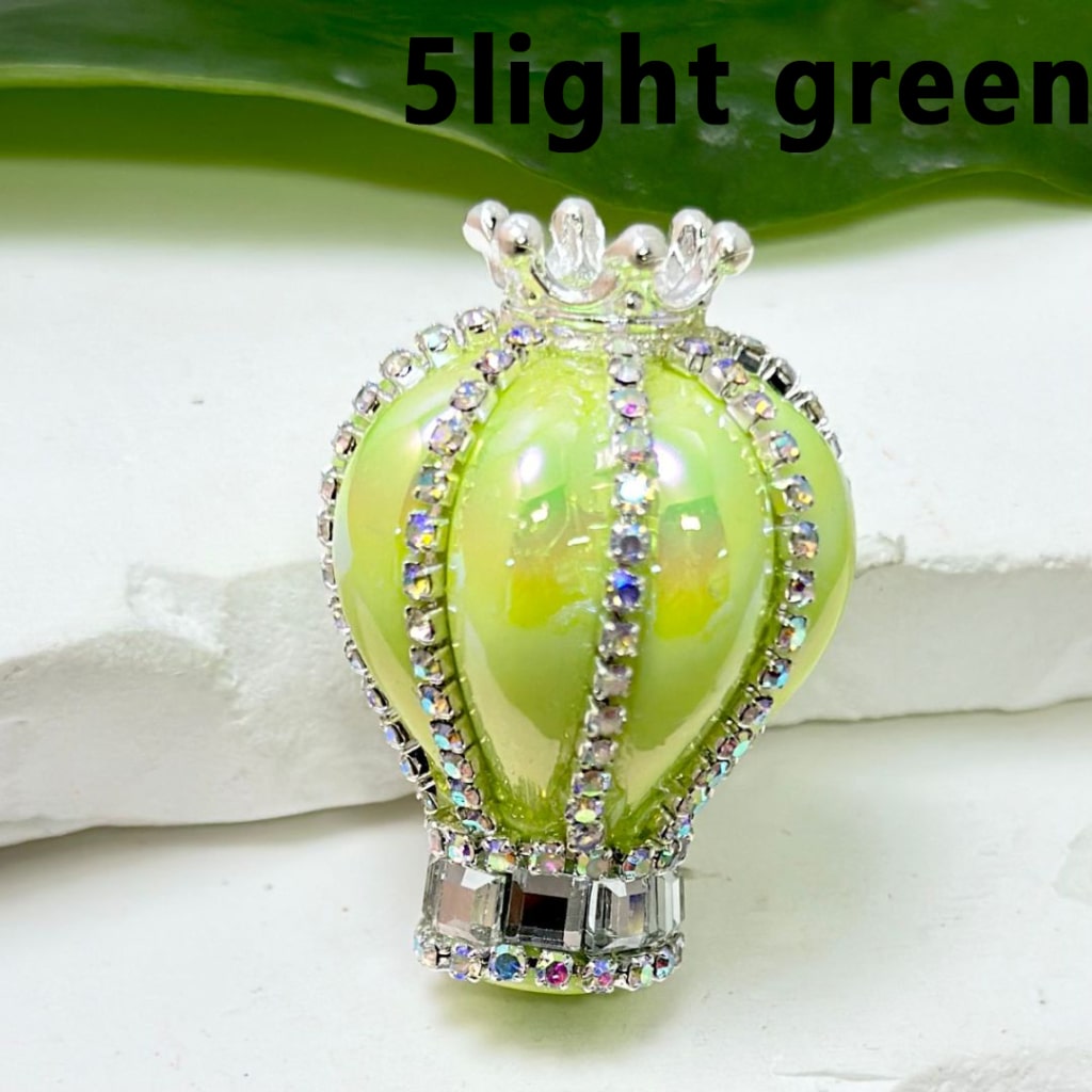 UV Finish Candy Color Hot Air Balloon Acrylic Beads with Silver Alloy Crown AB Rhinestones Chains, Around 36*25MM