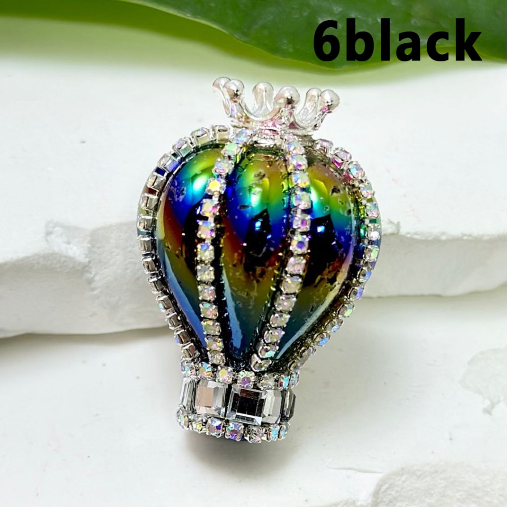 UV Finish Candy Color Hot Air Balloon Acrylic Beads with Silver Alloy Crown AB Rhinestones Chains, Around 36*25MM