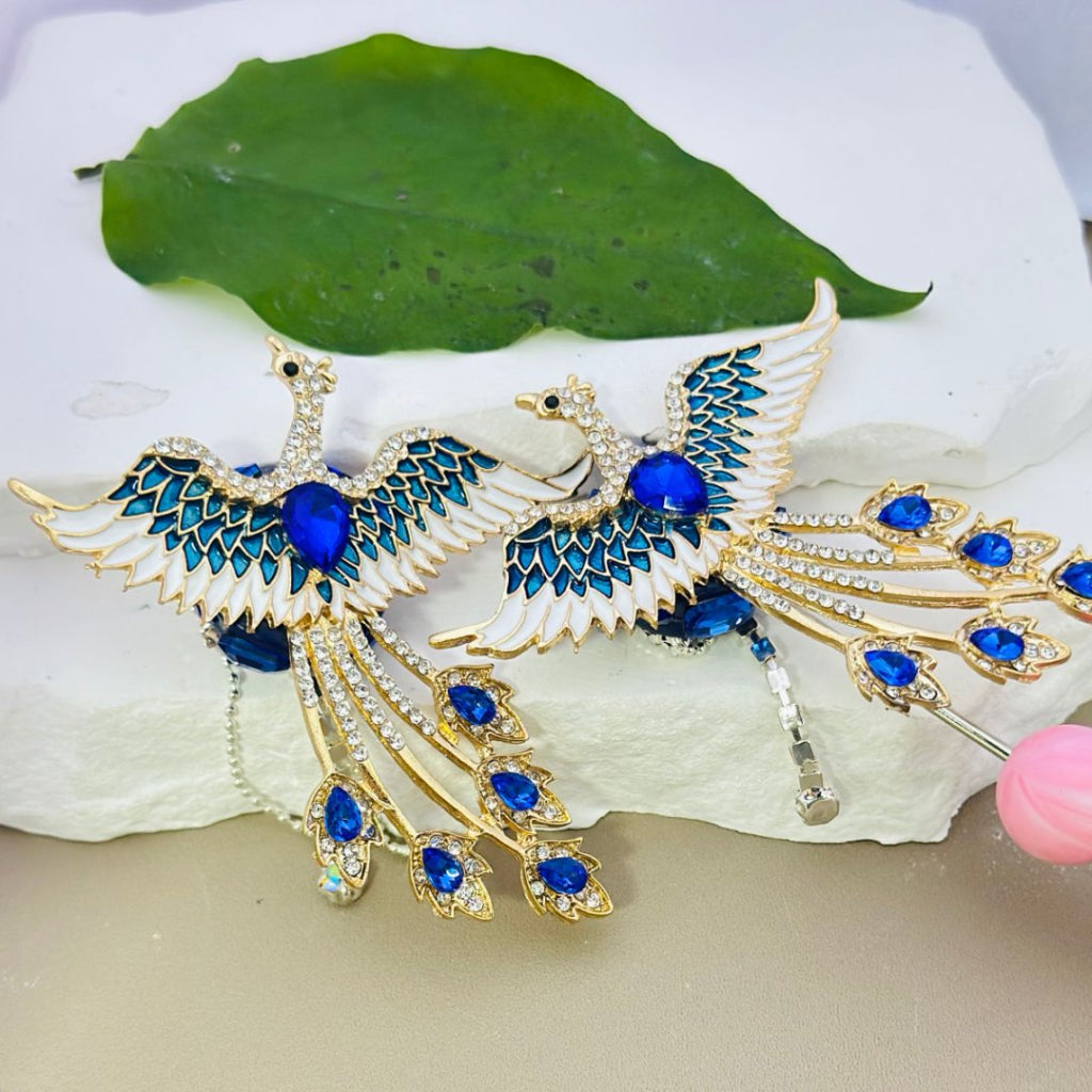 Delicate Fancy Gold Alloy Phoenix Bird with Clear Rhinestones Shiny Rhinestones Chains Water Drop Butterfly Heart Flower Diamonds Clay Beads, Around 73*65MM