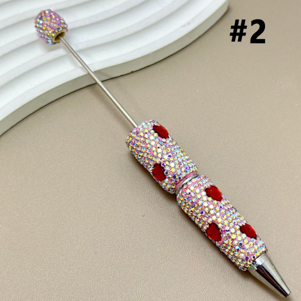 Beadable Clay Pens with Colorful Hearts & AB Rhinestones Covered the Entire Pen