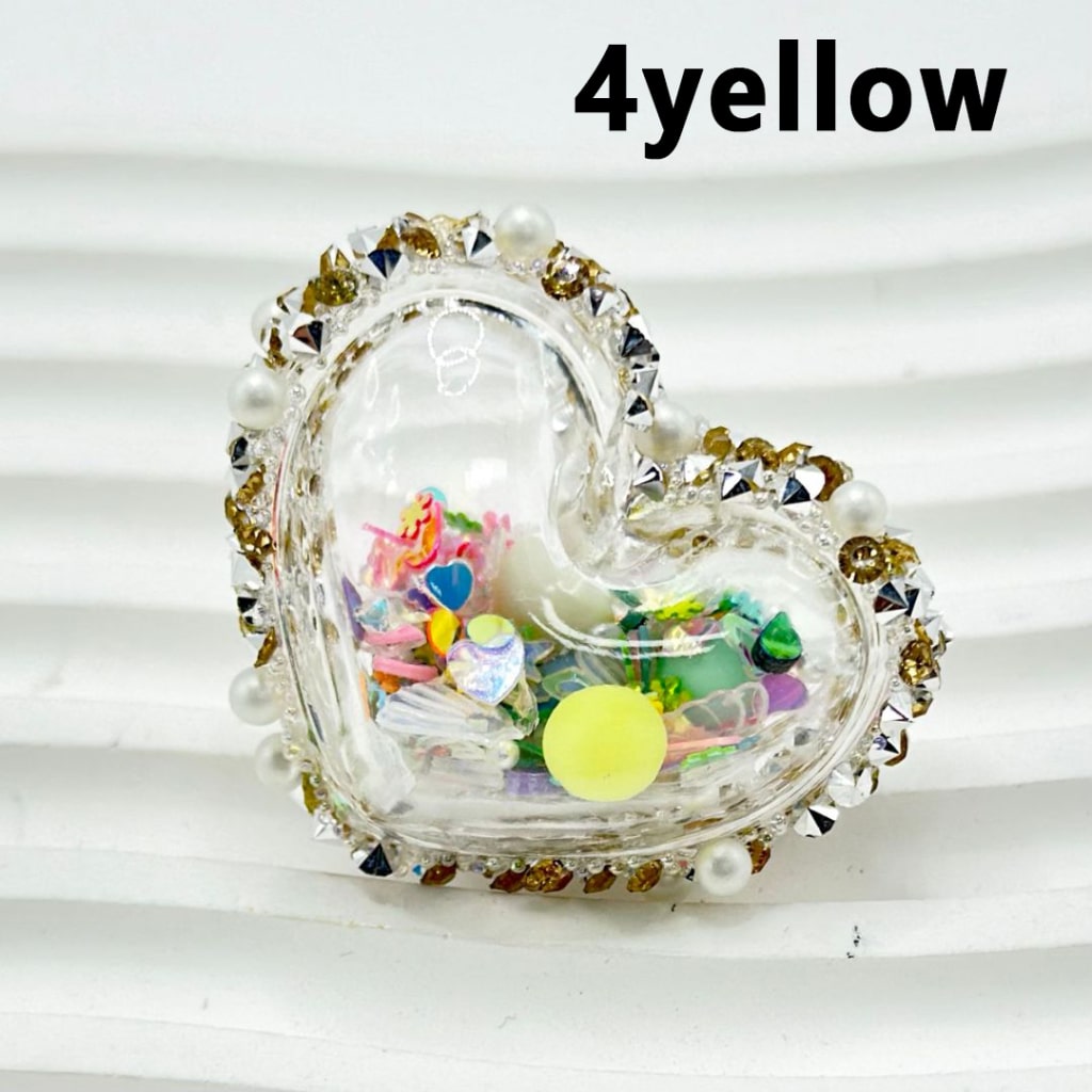 Clear Hollow Heart Shake Acrylic Beads Colorful Confetti Flake Star Snowflake Ball Heart Inside with Colorful Rhinestones Sugar Wrap White Pearls, Around 37*30MM