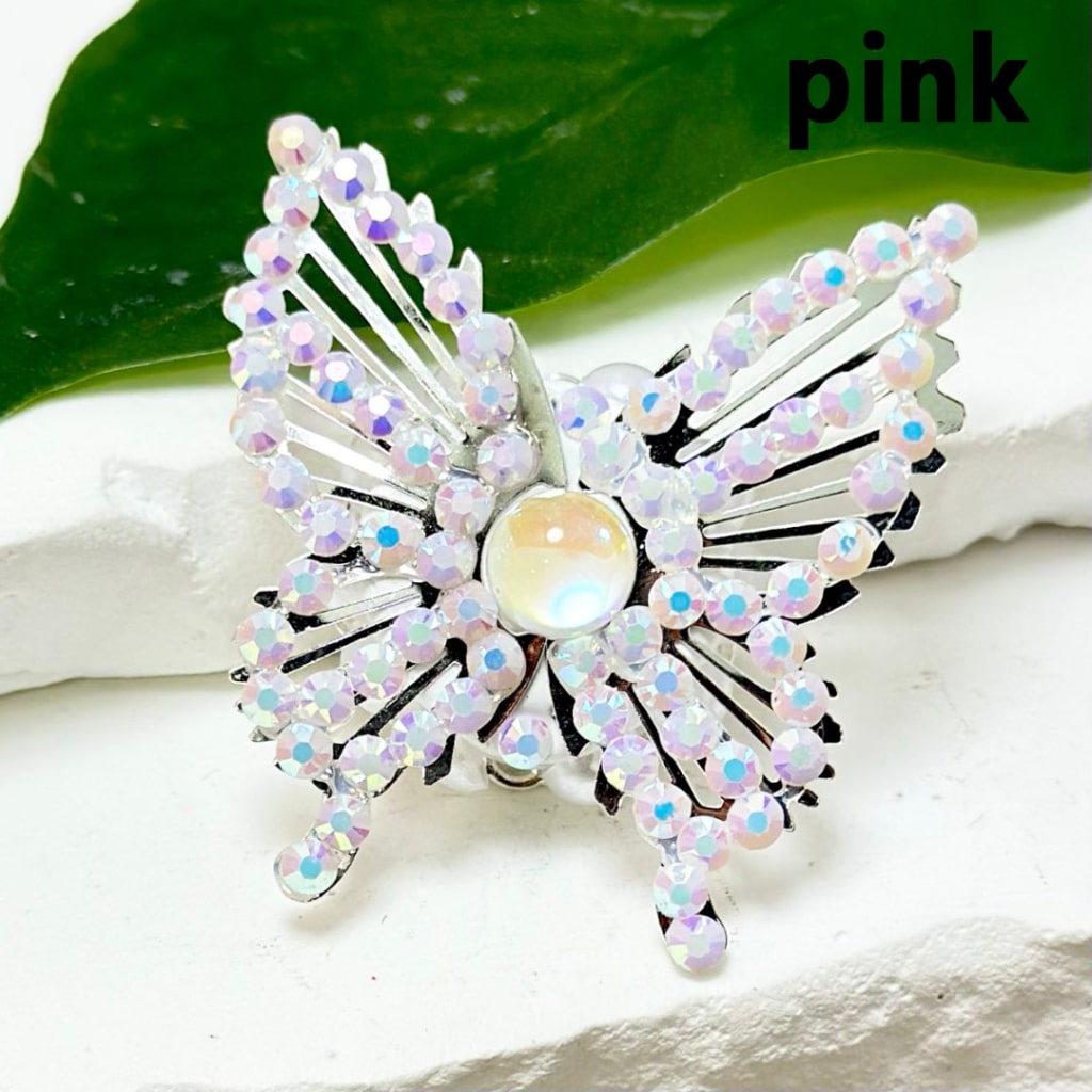 Bling Bling Fancy Silver Alloy Butterfly with Colorful Mini Rhinestones White Pearls Colorful Mini Butterfly Rhinestone Clay Beads,  Around 42*44MM