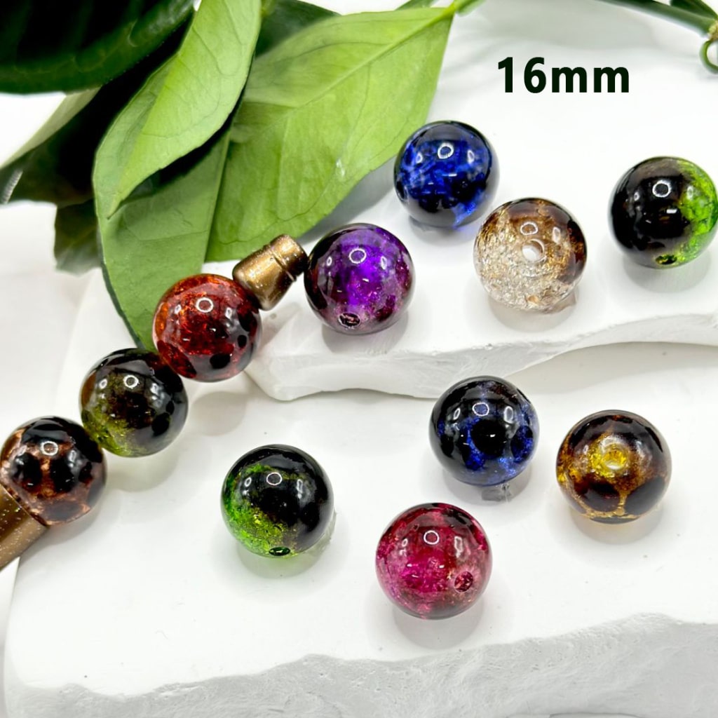 Delicate Translucent Multi-Color Broken Inside Style Round Acrylic Beads, 16MM