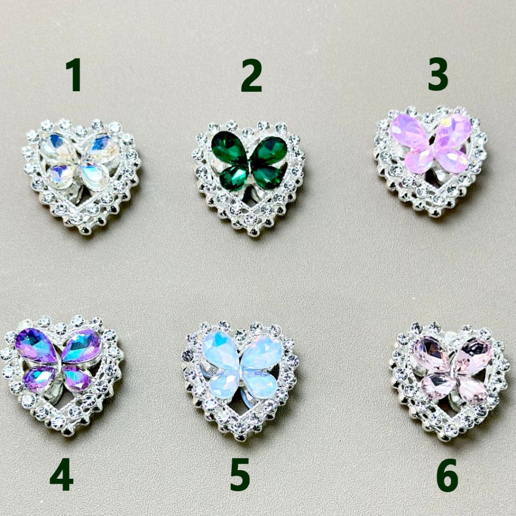 Bling Bling Silver Alloy Heart with Clear Mini Rhinestones Colorful Butterfly Rhinestones, Around 26*26MM, Please Read the Description