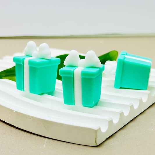 3D Vivid Teal Gift Box with White Ribbon Silicone Focal Beads