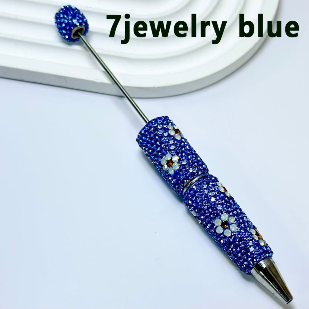 Beadable Clay Pens with White & Gold Flowers Colorful Shiny Rhinestones Covered the Entire Pen