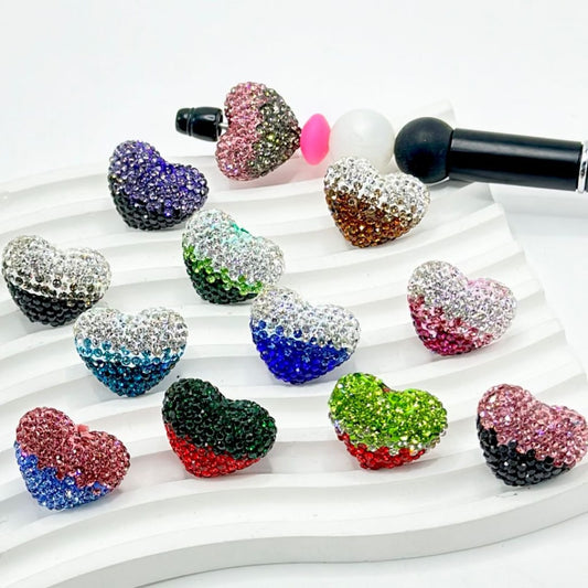 Bling Bling Heart Clay Beads with Duotone Colors Rhinestones, Around 22*18MM, Please Read the Description