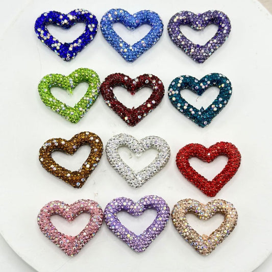 Bling Bling Colorful Rhinestones Heart Frame Clay Beads, Random Mix, Around 34*27MM