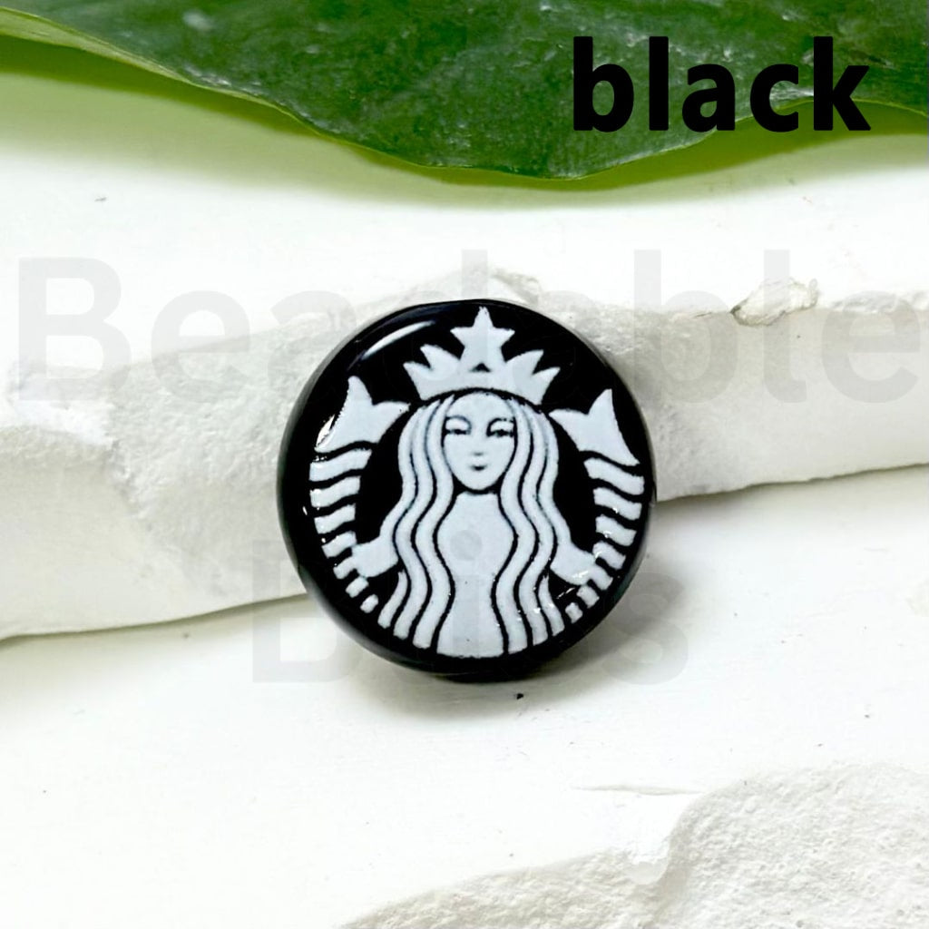 Coffee Round Sign Flat Acrylic Beads 17mm