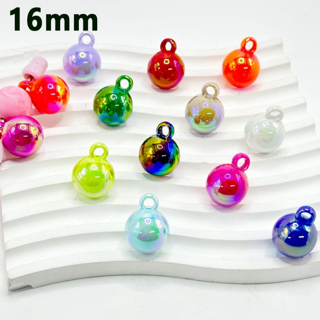 UV Finish Colorful Round Acrylic Beads with a Small Ring Loop, Random Mix, 16MM